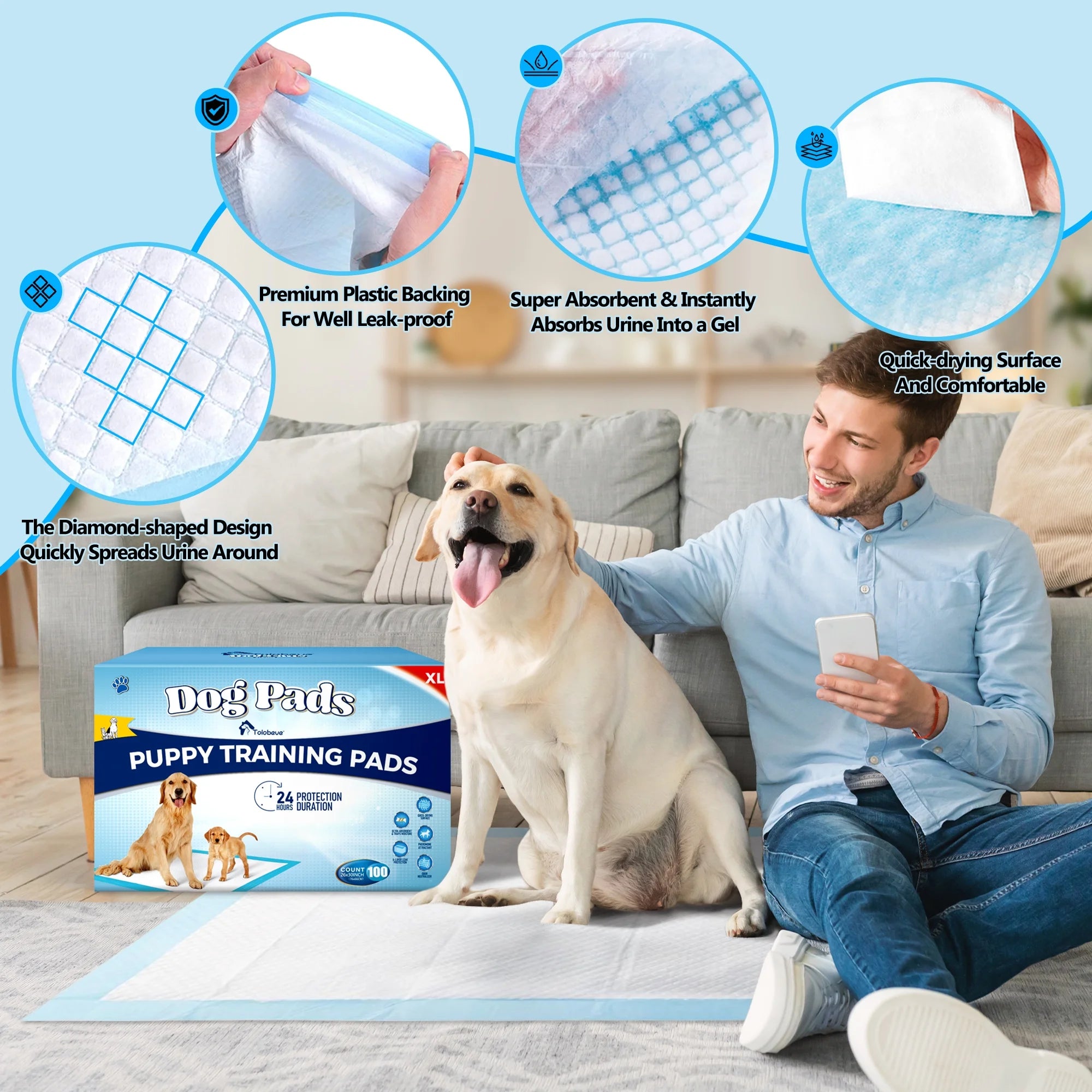 Dog Training Pads, XL, 26 in X 30 In, 100 Count Disposable Dog Pads, Puppy Pee Pads