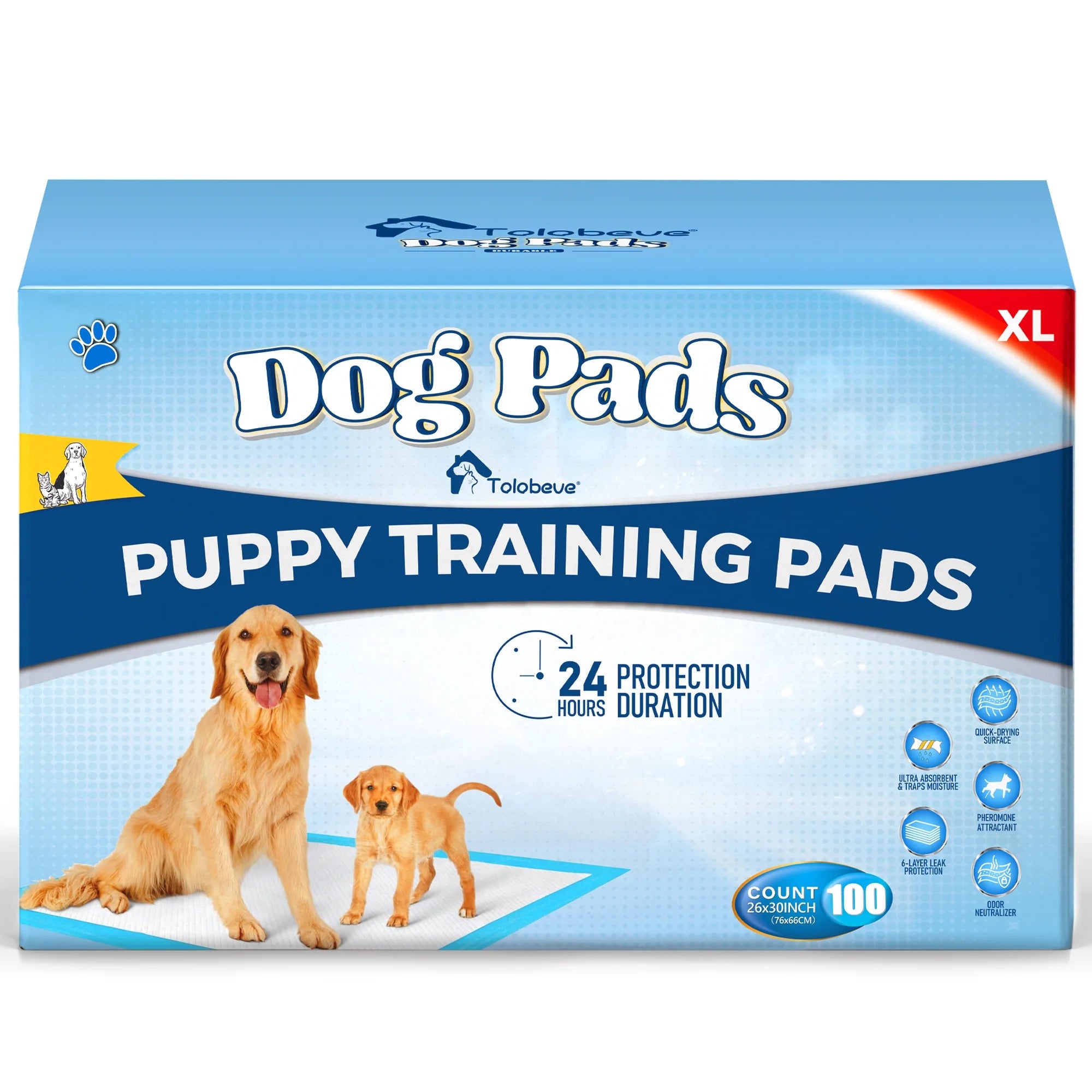 Dog Training Pads, XL, 26 in X 30 In, 100 Count Disposable Dog Pads, Puppy Pee Pads
